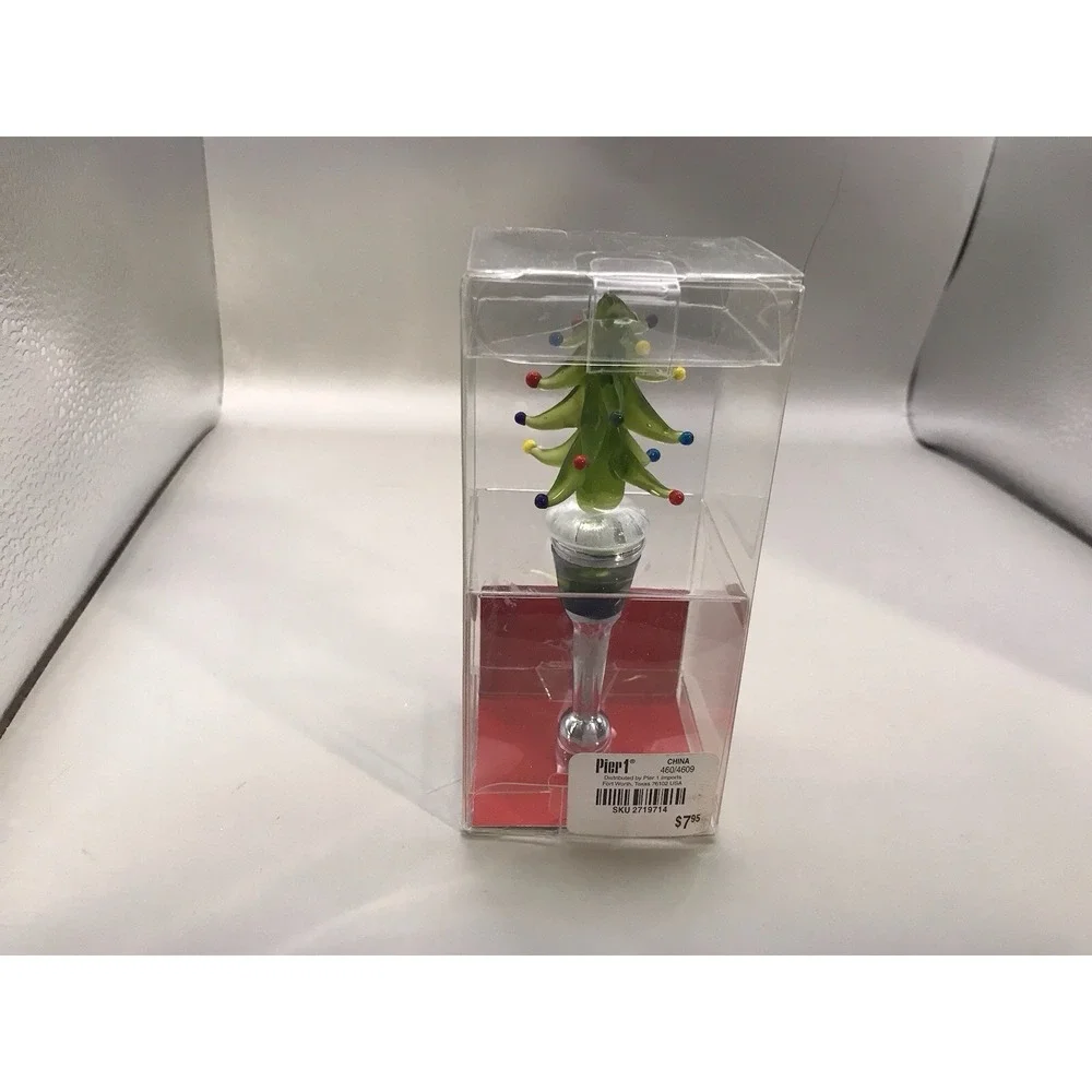 Pier One Imports Blown‎ Glass Christmas Tree  Bottle Stopper